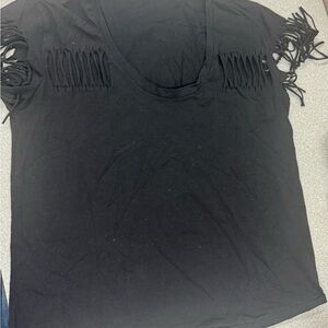 FATE -  Black Fringe Sleeve Tee